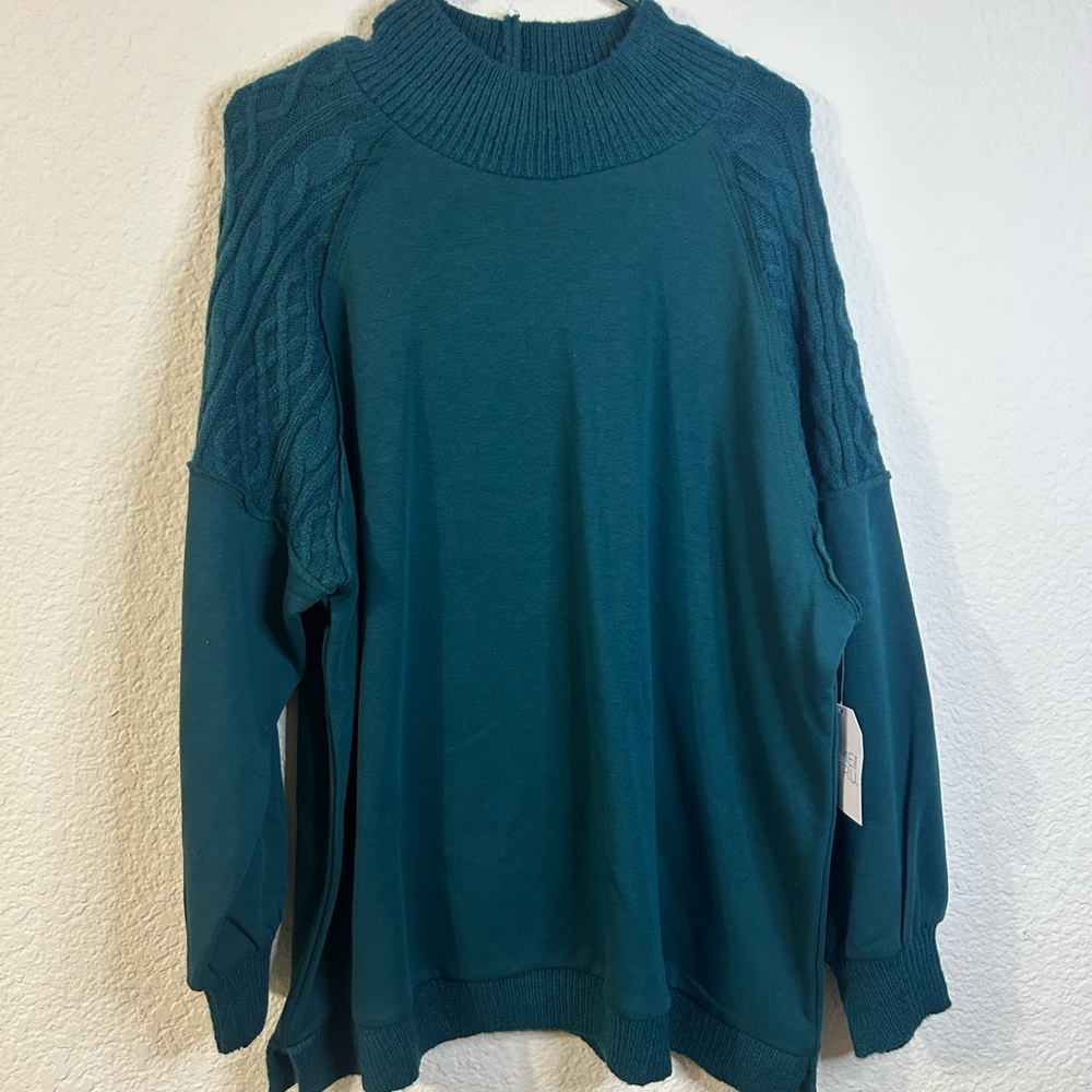 Time and Tru Dark Green Thick Cable Knit Plus Size Warm Women's Sweater 3XL Wint